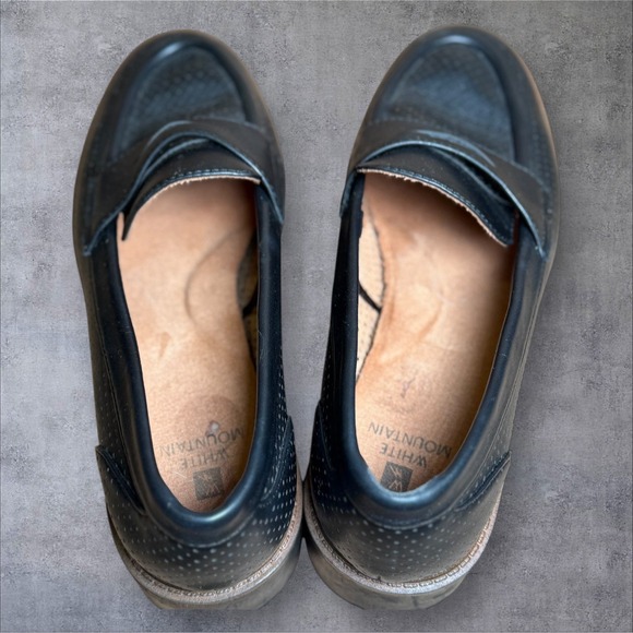White Mountain Loafer Gunner Lug Sole Platform Black Leather Chunky Shoes 8 Wide - Picture 6 of 8